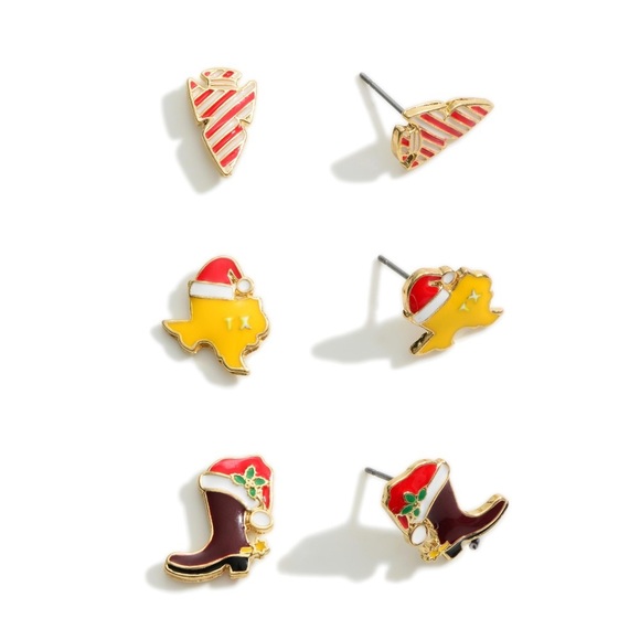 Texas Themed Set of Three Texas Christmas Stud Earrings - Picture 1 of 1
